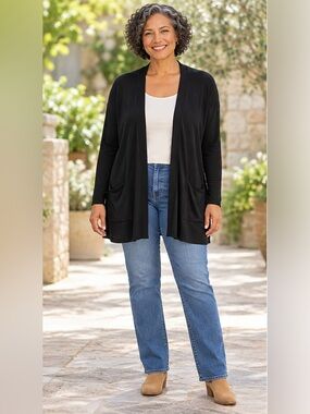 Black Open-Front Cardigan Duster Sweater - Size Large